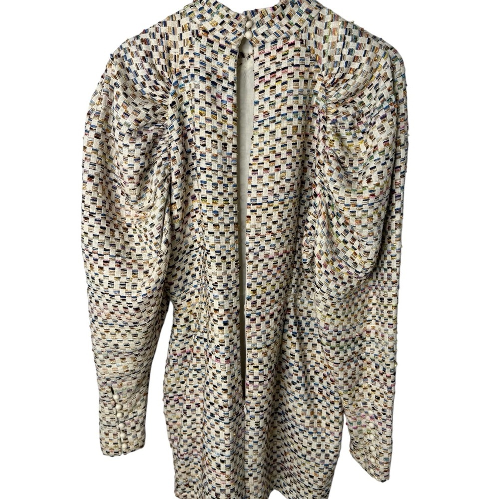 Rotate Birger Christensen Kim Multicolor Grid Mini Puff Sleeve Sheath Dress - Picture 10 of 14